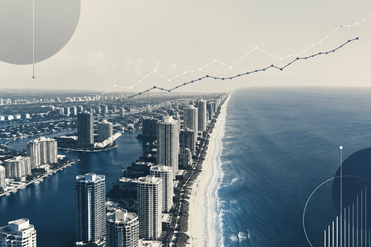 Charts and a South Florida skyline representing market data
